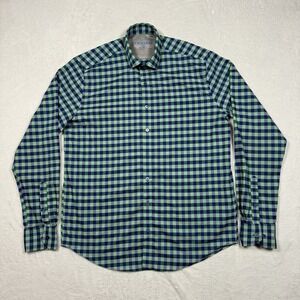 Twillory Shirt Mens 16.5 32/33 Blue Green Plaid Tailored Fit Performance‎ Dress